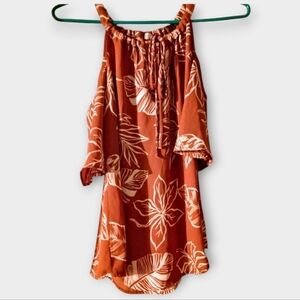 Women's Sienna Sky Orange/Cream Tropical Open Shoulder Short Sleeve Blouse